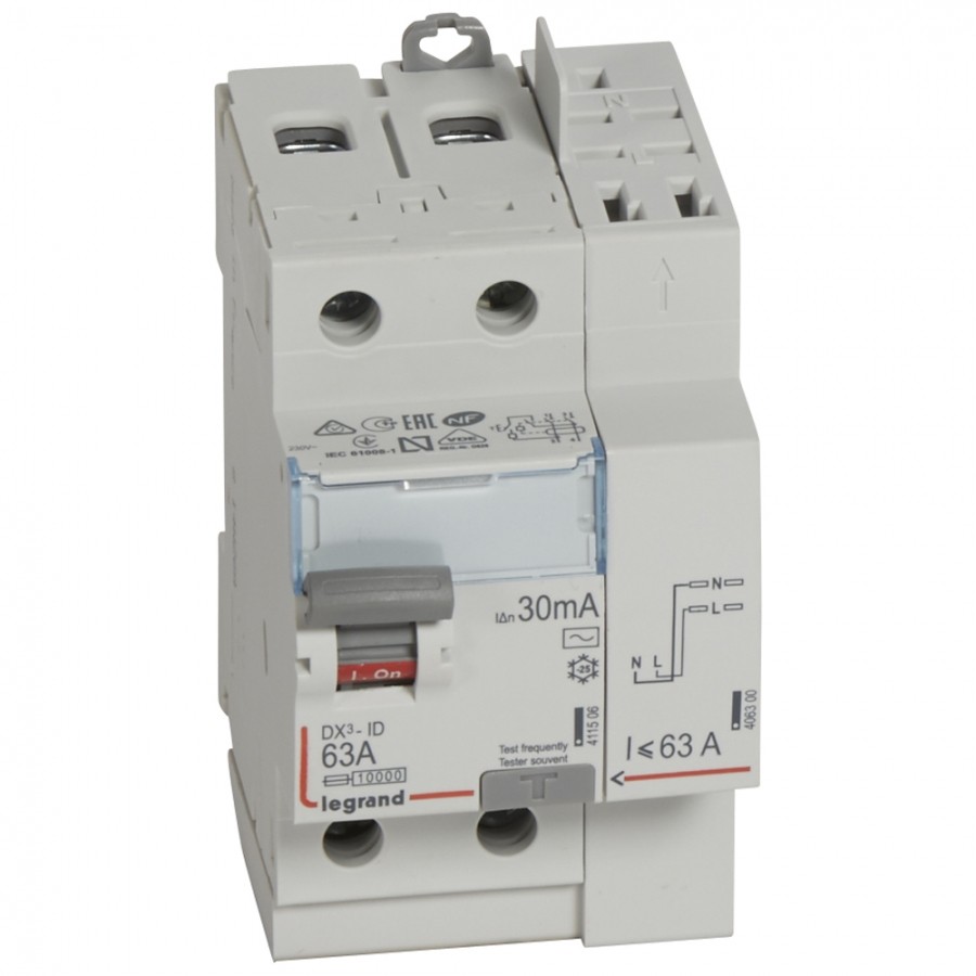 Nombre De Disjoncteur Sur Interrupteur Différentiel 63a Interrupteur Différentiel DX3-ID 2P 63A AC 30MA TGA - 411633 Legrand